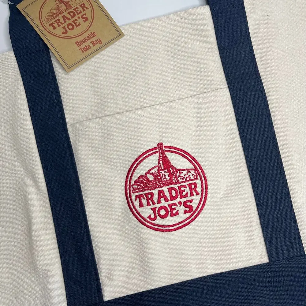 Set of 4! — Trader Joe’s Canvas Tote Bags — Large Size NAVY BLUE + Mini PASTELS!